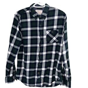 Weatherproof Vintage Flannel Shirt Mens Medium Green Navy Plaid Button Down